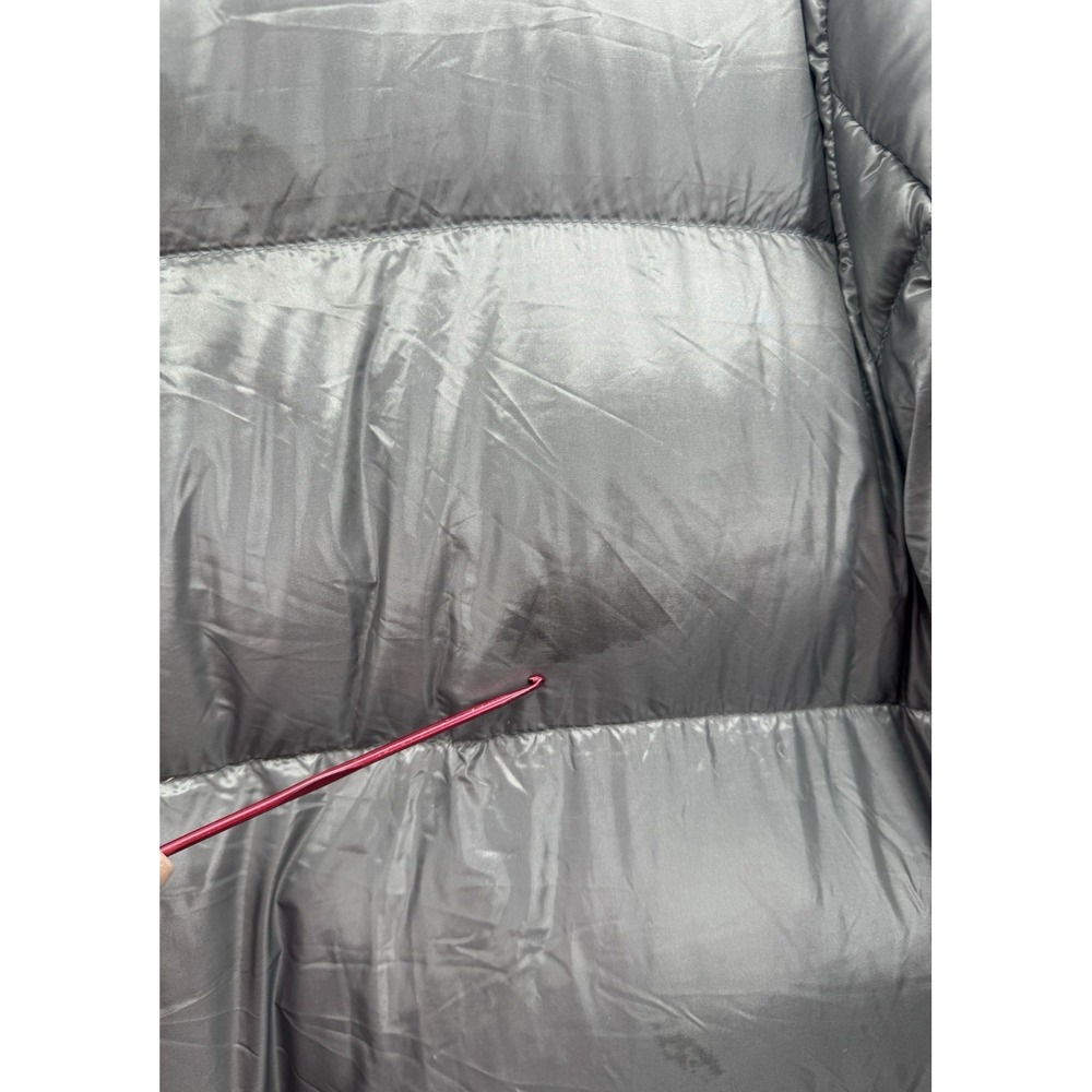 Women XL Metallic Gray Puffer Down Coat Hooded Jacket Mid Length Pockets Winter - Picture 12 of 16